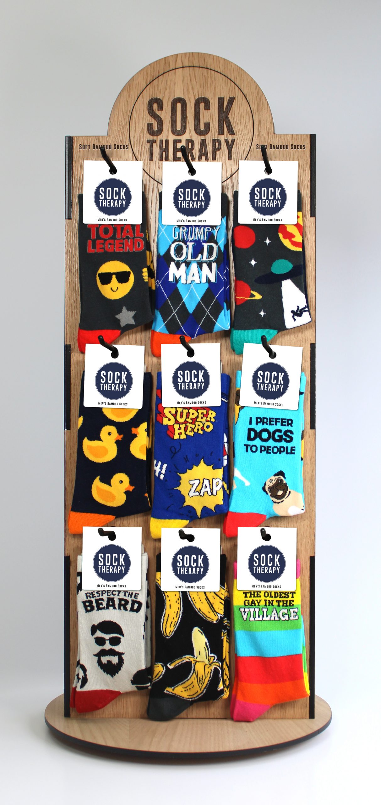 Sock Therapy Eco Wooden Counter Sock Display - Smiling Faces Trade
